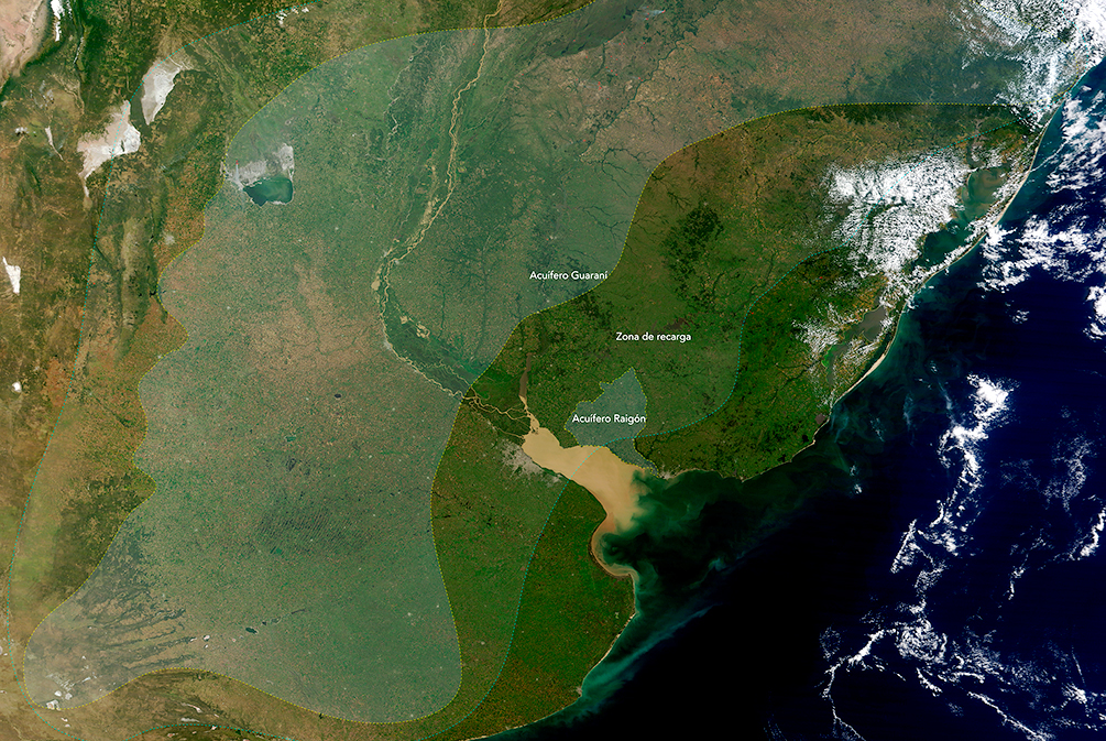 Mapa de ubicación de acuíferos Guaraní y Raigón