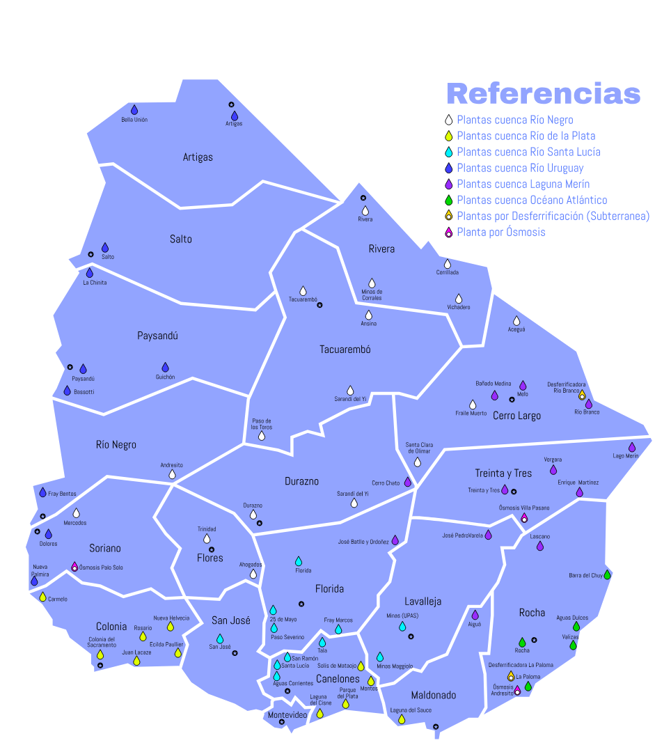 Ubicación de Plantas Potabilizadoras en Uruguay